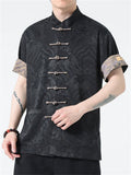 Men's Chinese-style Stand Collar Short Sleeve Jacquard Shirt
