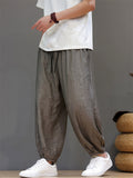 Men Oriental Style Crinkled Ice Silk Baggy Harem Joggers Pants
