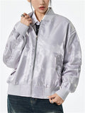 Unisex Retro Street Bling Solid Color Baseball Collar Long Sleeve Jackets