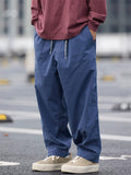 Men Vintage Cotton Wide Leg Elastic Waist Baggy Cropped Pants