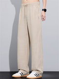 Mens Linen Blend Wide Leg Pants Casual Summer Drawstring Trousers