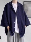 Men's Casual Solid Color Textured 3/4 Sleeve Cardigan Shirt