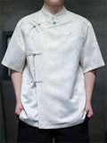 Men Chinese Style Mountain Jacquard Short Sleeve Stand Collar Shirts