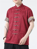 Men's Chinese-style Stand Collar Short Sleeve Jacquard Shirt