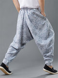Loose Leaf Print Elastic Waist Kung Fu Tai Chi Pants for Men