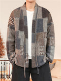 Vintage Asain Style Color Block Lace Up Cotton Jacket for Men