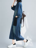 Retro Female Contrast Color Pockets Denim Jumpsuits