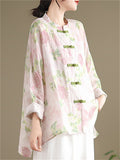 Women's Chinese Style Printed Frog Button Long Sleeve Tangsuit Shirt