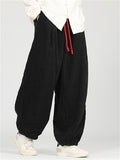 Men's Autumn Chinese Style Embroidered Corduroy Drawstring Wide Leg Pants