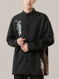 Oriental Style Men's Stand Collar Embroidered Long Sleeve Shirts