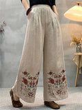 Women's Ethnic Style Jacquard Flowers Embroidered High Rise Wide Leg Pants