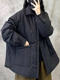 Retro Short Solid Solor Long Sleeve Pockets Coat for Women
