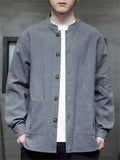 Men's Ramine Cotton Solid Color Stand Collar Fleece Lined Jacket