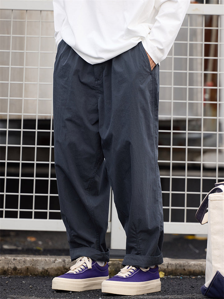Men Vintage Cotton Wide Leg Elastic Waist Baggy Cropped Pants