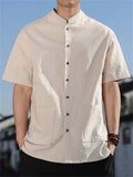 Men's Simple Short Sleeve Ramine Blend Mandarin Collar Casual Shirts