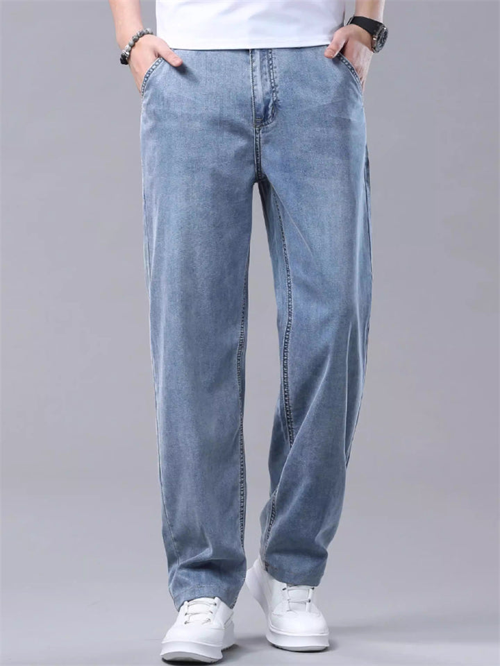 Mens Summer Comfort Relaxed Fit Straight Leg Lyocell Jeans