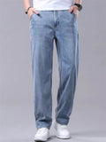 Mens Summer Lyocell Wash Relaxed Fit Straight Leg Denim Jeans
