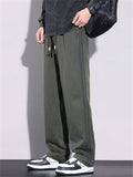 Men's Spring Casual Drawstring 3-Stripes Loose-Fit Straight Leg Pants
