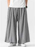 Men's Retro Cotton Linen Stripe Wide Leg Straight Pants