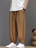 Men Oriental Style Crinkled Ice Silk Baggy Harem Joggers Pants