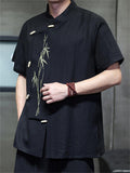 Men's Summer Chinese Style Bamboo Embroidery Mandarin Collar Shirts
