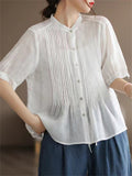Women's Cozy Short Sleeved Linen Ramie Blouse Shirts