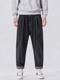 Men Japanese Style Drawstring Loose Fit Corduroy Pants