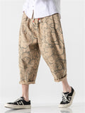 Men's Chinese Style Retro Printed Calf-Length Pants
