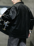 Cool Chinese Style Crane Embroidered Corduroy Jacket for Men