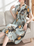 Women's Summer Print Short Sleeve Tie-waist Dress