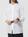 Men's Comfort Super Thin Ramie Fabric Shirts with Bracelet Length Sleeves
