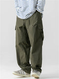 Korean Style Casual Outdoor Solid Color Wide Leg Cargo Pants for Men