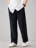 Mens Summer Breathable Linen Blend Wide Leg Drawstring Pants