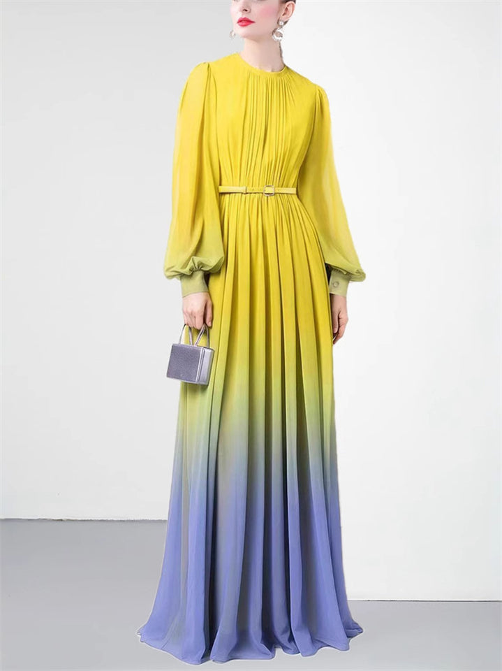Women's Trendy Gradient Long Sleeve Floor Length Dress