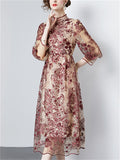 Women's Summer Embroidery Hollow Mesh Midi Dress