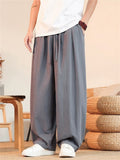 Mens Japanese Style Breathable Cotton Linen Baggy Wide Leg Harem Pants