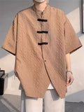 Men's Summer Chinese Style Frog Button Texture Tang Suit Shirts