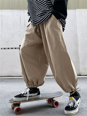 Men's Elastic Leg Cuff Drawstring Oversized Casual Cropped Pants