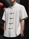 Men's Summer Linen Button Up Stand Collar Tang Suit Shirts