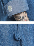 Men's Summer V Neck Knot Button 3/4 Sleeve Denim Jacket