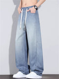 Mens Summer Drawstring Wide Leg Baggy Denim Scimitar Jeans