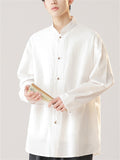 Chinese Style Cotton Metal Frog Button Stand Collar Shirt For Men
