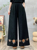 Women's Elegant Ethnic Style Heavy Industry Embroidery Wide Leg Pants