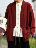 Men's Autumn Solid Color Corduroy Zen Style Lace Up Cardigan Jackets