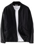 Casual Cotton Solid Color Pockets Baseball Collar Jacket for Men