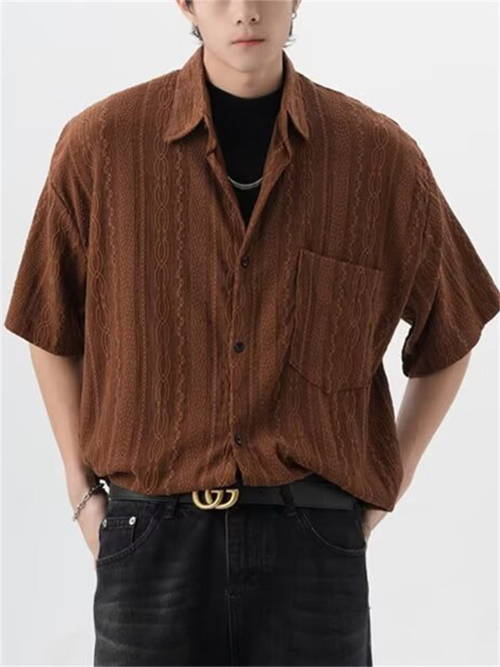 Men's Japanese Style Jacquard Lapel Short Sleeve Shirts