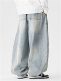 Men's Distressed Straight Wide Leg Denim Jeans