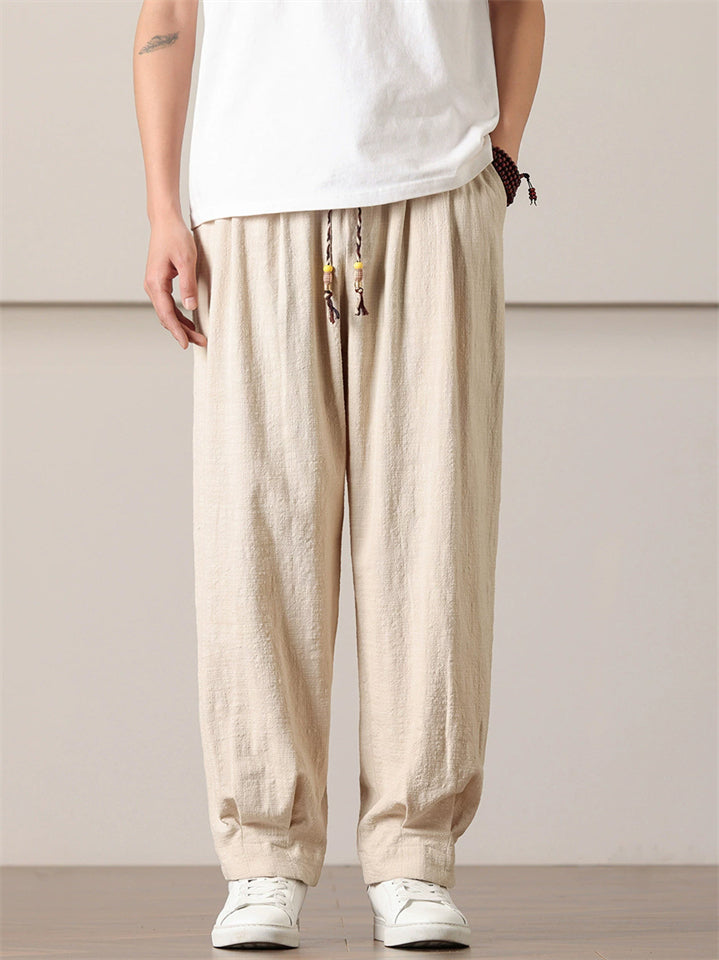 Men's Chinese Style Simple Casual Baggy Linen Blend Harem Pants
