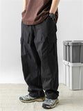 Korean Style Casual Outdoor Solid Color Wide Leg Cargo Pants for Men
