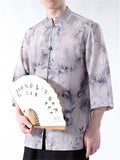 Retro Summer Men's Bamboo Print 3/4 Sleeve Shirts